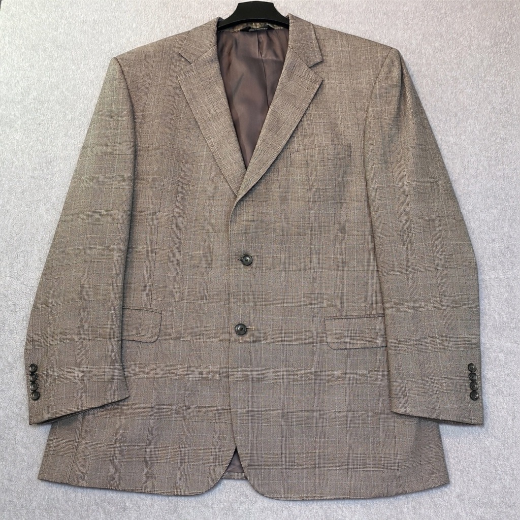 Jos. A. Bank Sport Coat Men's 46l Grey Silk & Camelhair Glen Plaid Blazer Euc